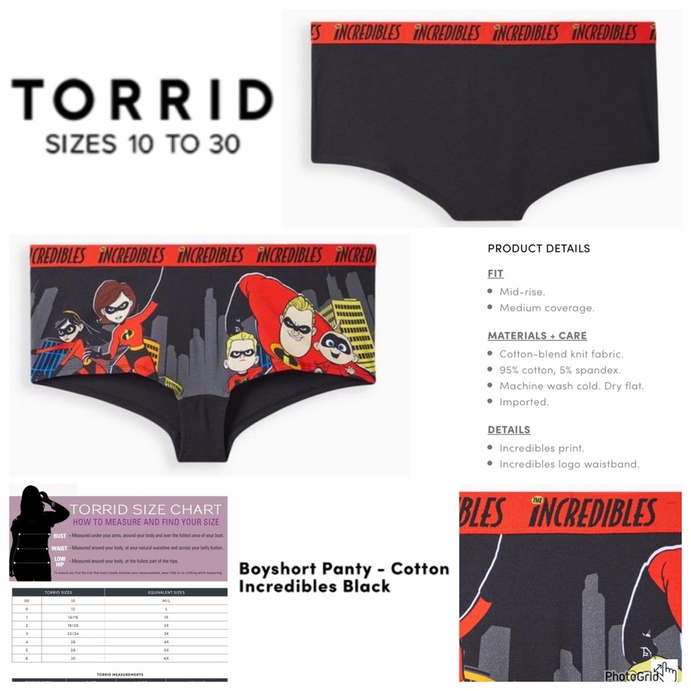 🌟🌟🌟Torrid 2 plus size black Incredibles cotton boyshort panties NWT
